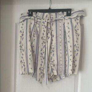 ANTONIO MELANI Cream High-Waist Floral Stripe Shorts